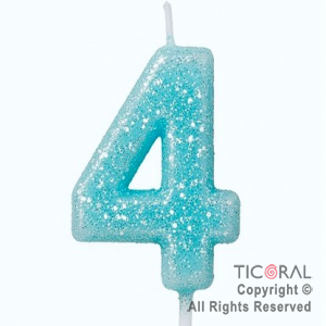 VELA NUMERAL CHICO 5.5 CM CON GIBRE CELESTE NUMERO 4 x 1